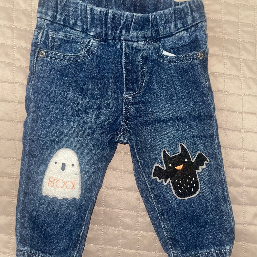 Kids Denim Jeans with Ghost and Bat Patches